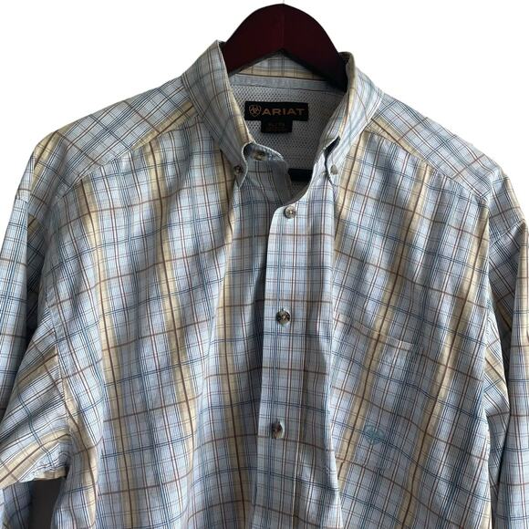 Ariat Men Shirt XL Blue Plaid Long Sleeve Button Down Pocket Workwear Office - Picture 7 of 13